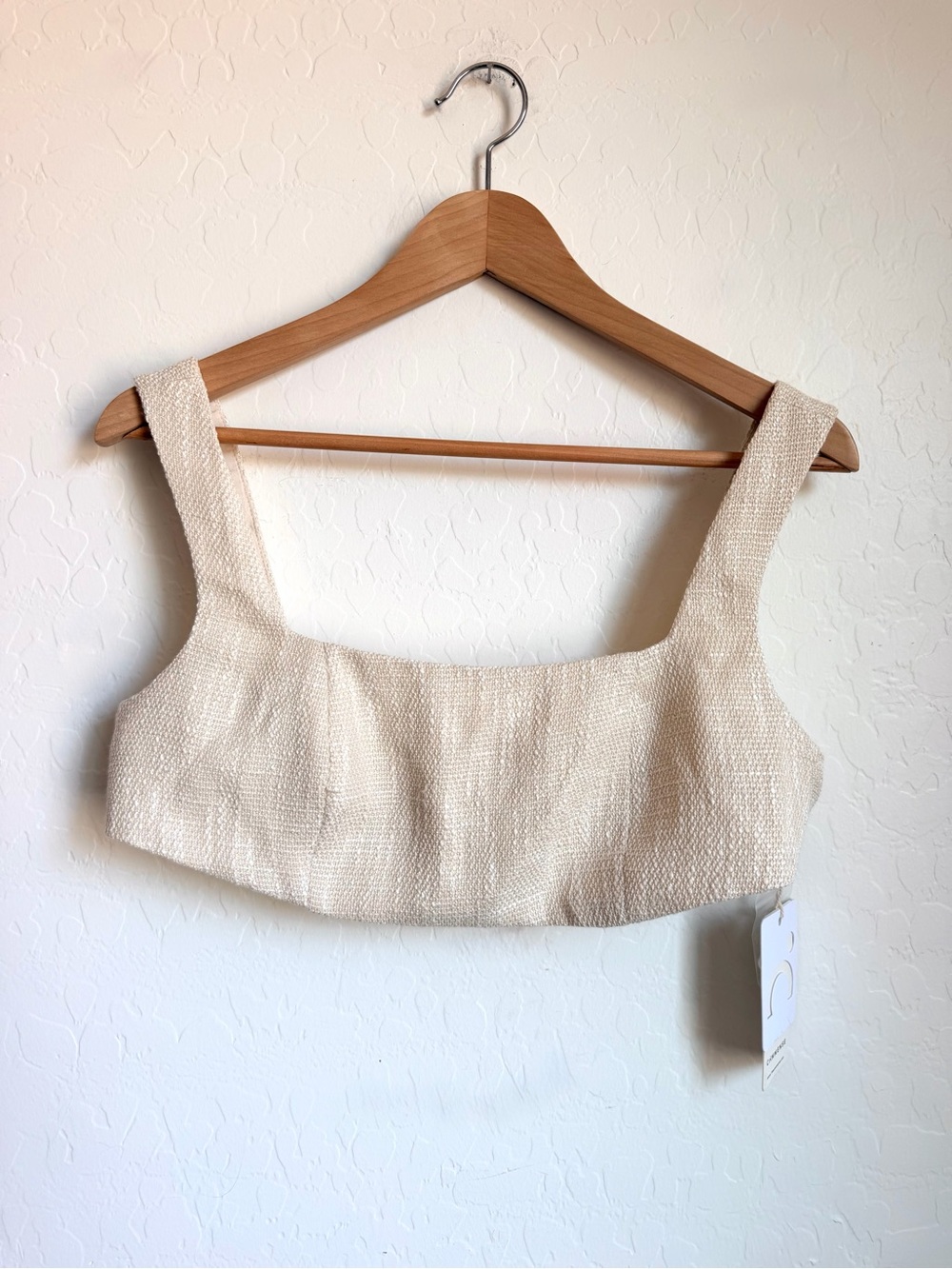 Commense Cream Textured Crop Top with Wide Straps